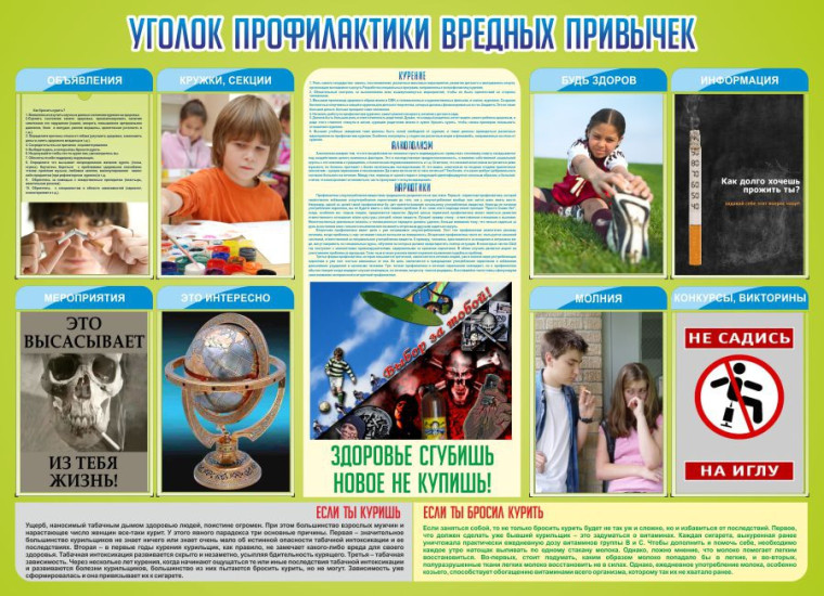 Уголок профилактики вредных привычек. Уголок профилактики вредных привычек.